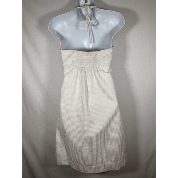 LILLY PULITZER White Jacquard Halter Dress Beaded Apron Size 2 Summer Preppy - Picture 5 of 11